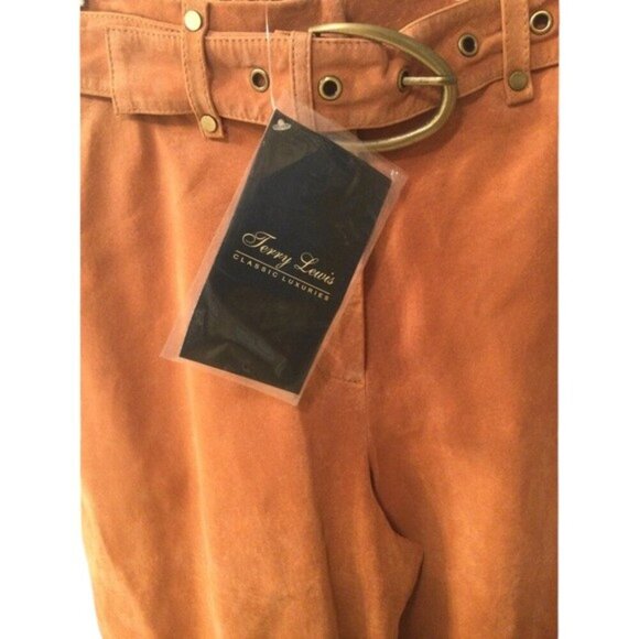 Rare NWT Terry Lewis Classic Luxuries Leather Suede Pants Brass Hardware - Picture 3 of 8